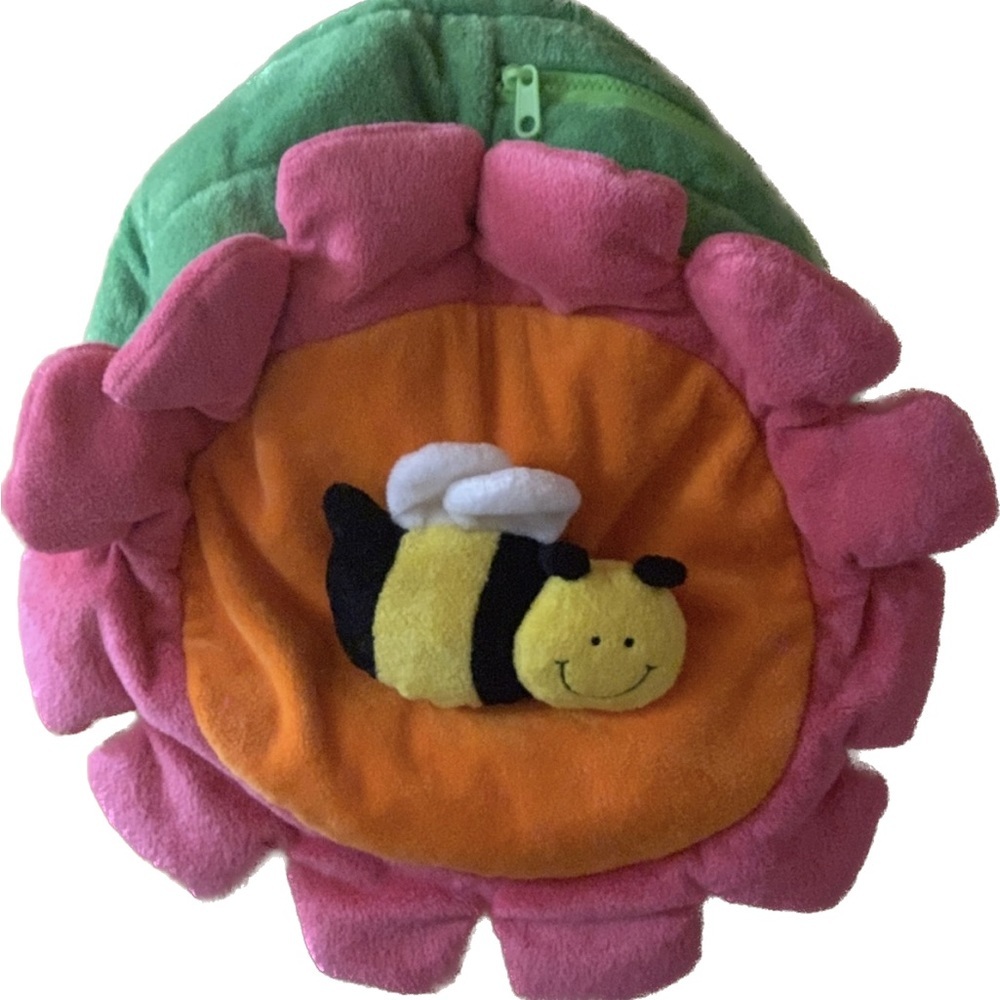 Bee Flower Soft Cloth Backpack Adjustable Back to School Pink Green Yellow Black